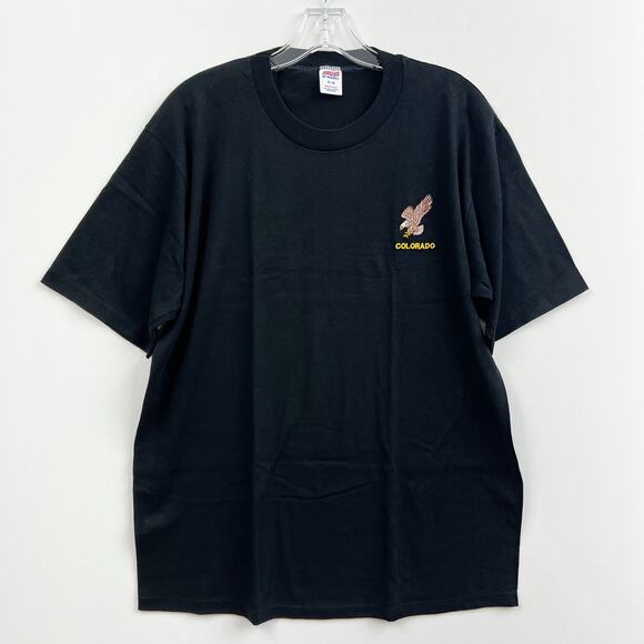 JERZEES Colorado Eagle Embroidered Basic Black Crew Neck Short Sleeve T-Shirt XL - Picture 1 of 6